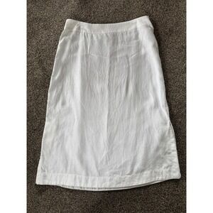 Soft Surroundings White 100% Linen Midi Skirt Smocked Back Side Slit Boho Sz. L